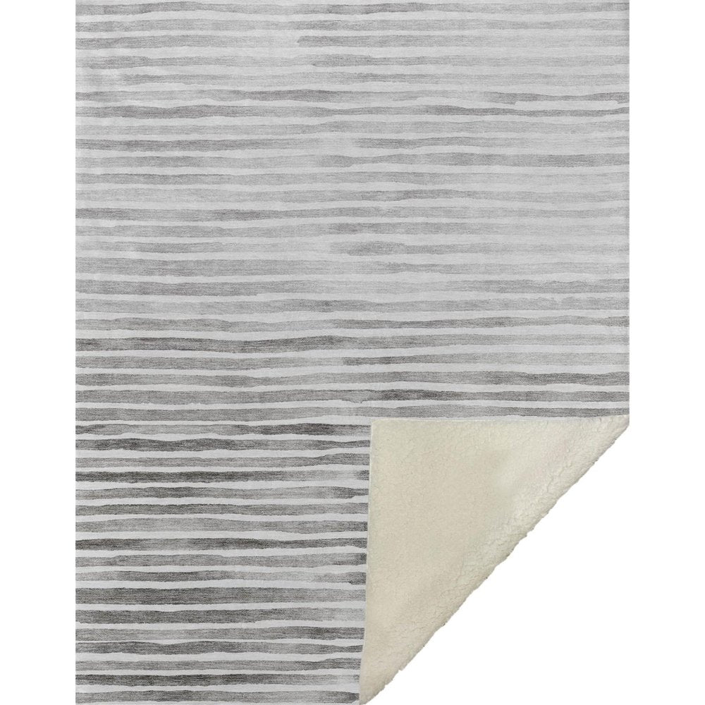 50" X 70" Gray And Ivory Microfiber Striped Plush Throw Blanket