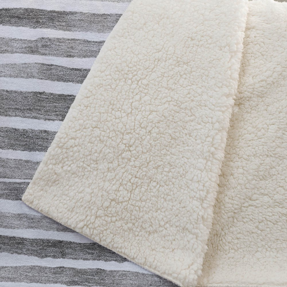 50" X 70" Gray And Ivory Microfiber Striped Plush Throw Blanket