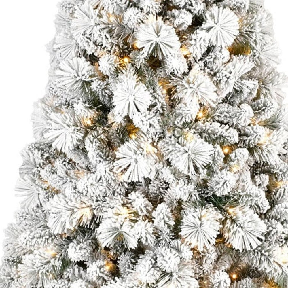 7' Pre Lit Full Flocked Pine Christmas Tree