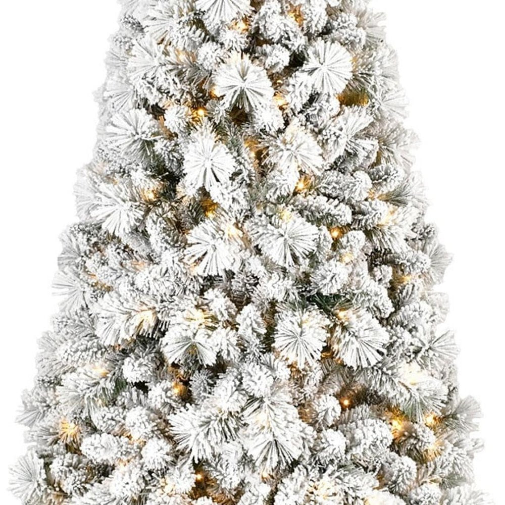 7' Pre Lit Full Flocked Pine Christmas Tree
