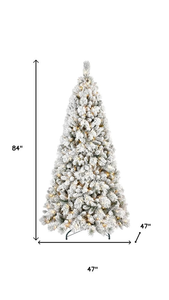 7' Pre Lit Full Flocked Pine Christmas Tree