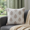 20" Off White And Taupe Floral Linen Throw Pillow Cover with Embroidery