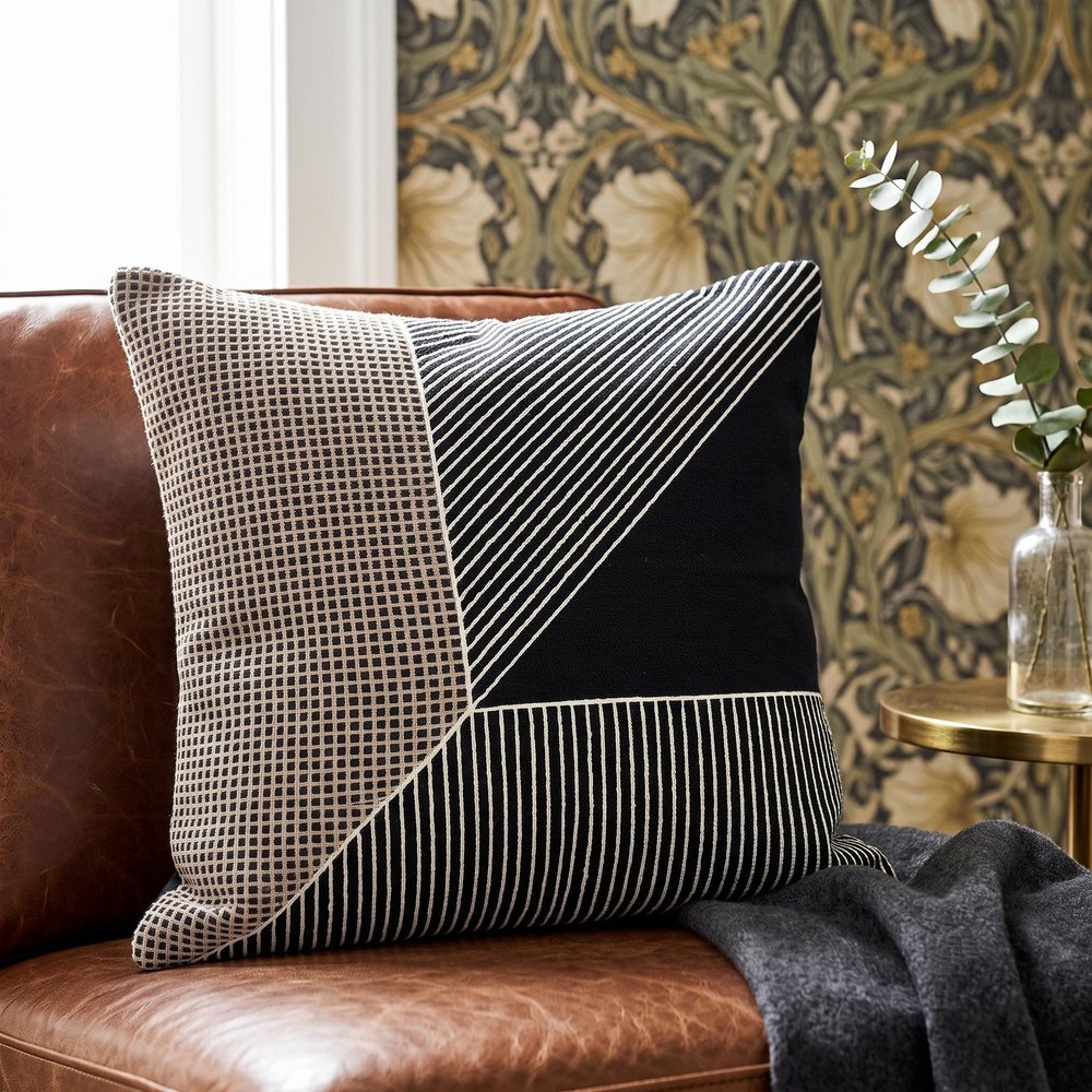 24" Black And White Striped Cotton Throw Pillow Cover