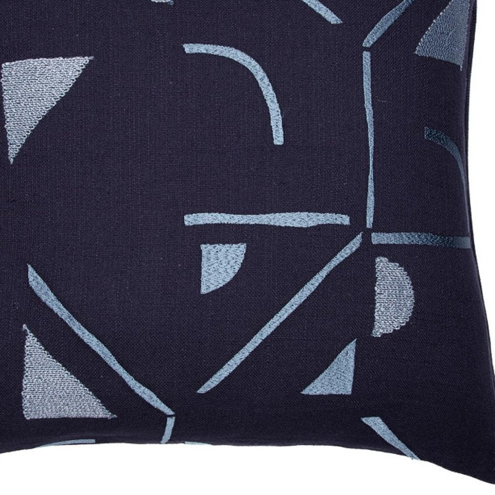 24" Ash Gray And Denim Blue Geometric Cotton Blend Throw Pillow Cover