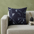 24" Ash Gray And Denim Blue Geometric Cotton Blend Throw Pillow Cover