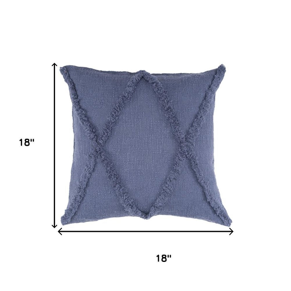 Set of Two 18" Denim Blue And Blue Diamond Cotton Throw Pillow Covers with Tufts And Texture