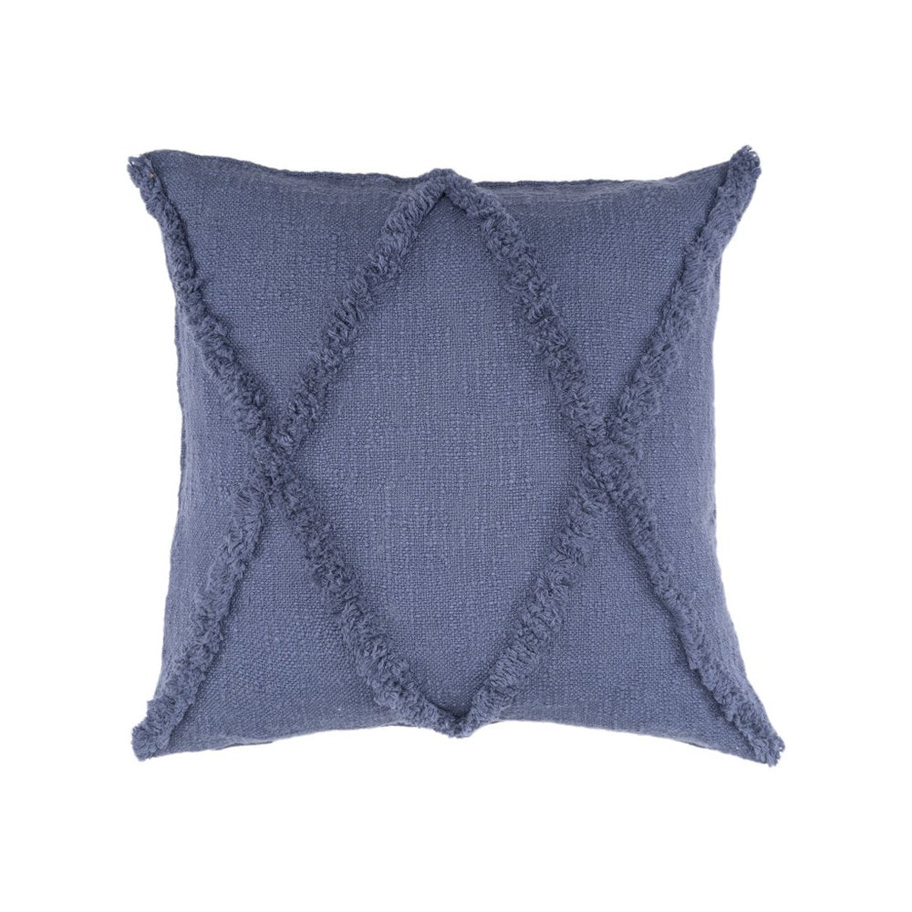 Set of Two 18" Denim Blue And Blue Diamond Cotton Throw Pillow Covers with Tufts And Texture