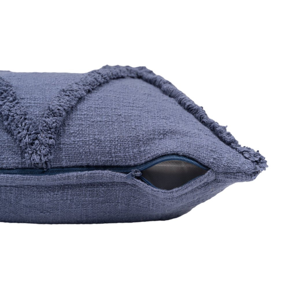 Set of Two 18" Denim Blue And Blue Diamond Cotton Throw Pillow Covers with Tufts And Texture