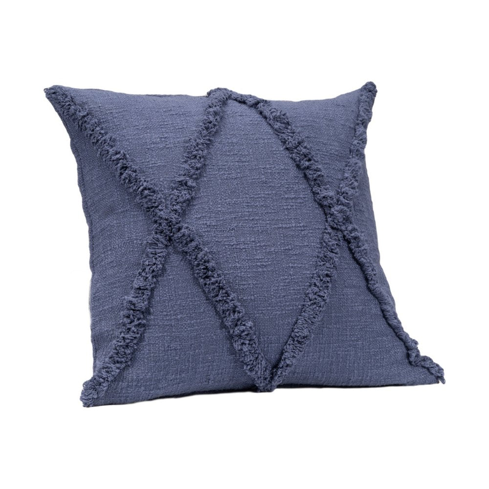 Set of Two 18" Denim Blue And Blue Diamond Cotton Throw Pillow Covers with Tufts And Texture