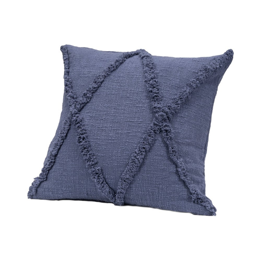 Set of Two 18" Denim Blue And Blue Diamond Cotton Throw Pillow Covers with Tufts And Texture