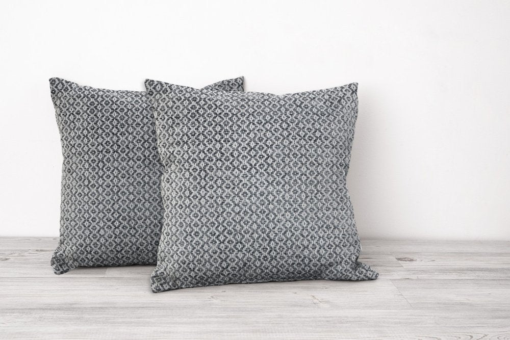 Set of Two 18" X 18" Gray And White Lumbar Geometric Cotton Throw Pillow Covers