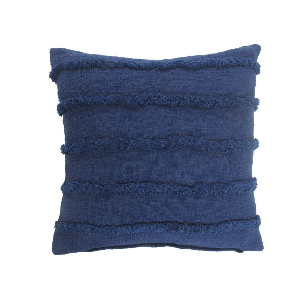 Set of Two 20" Blue Striped Cotton Throw Pillow Covers with Tufts