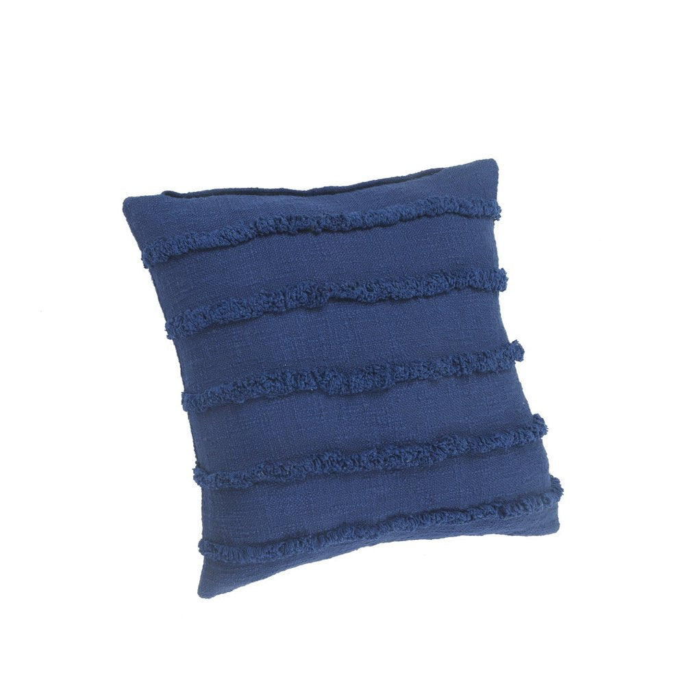 Set of Two 20" Blue Striped Cotton Throw Pillow Covers with Tufts