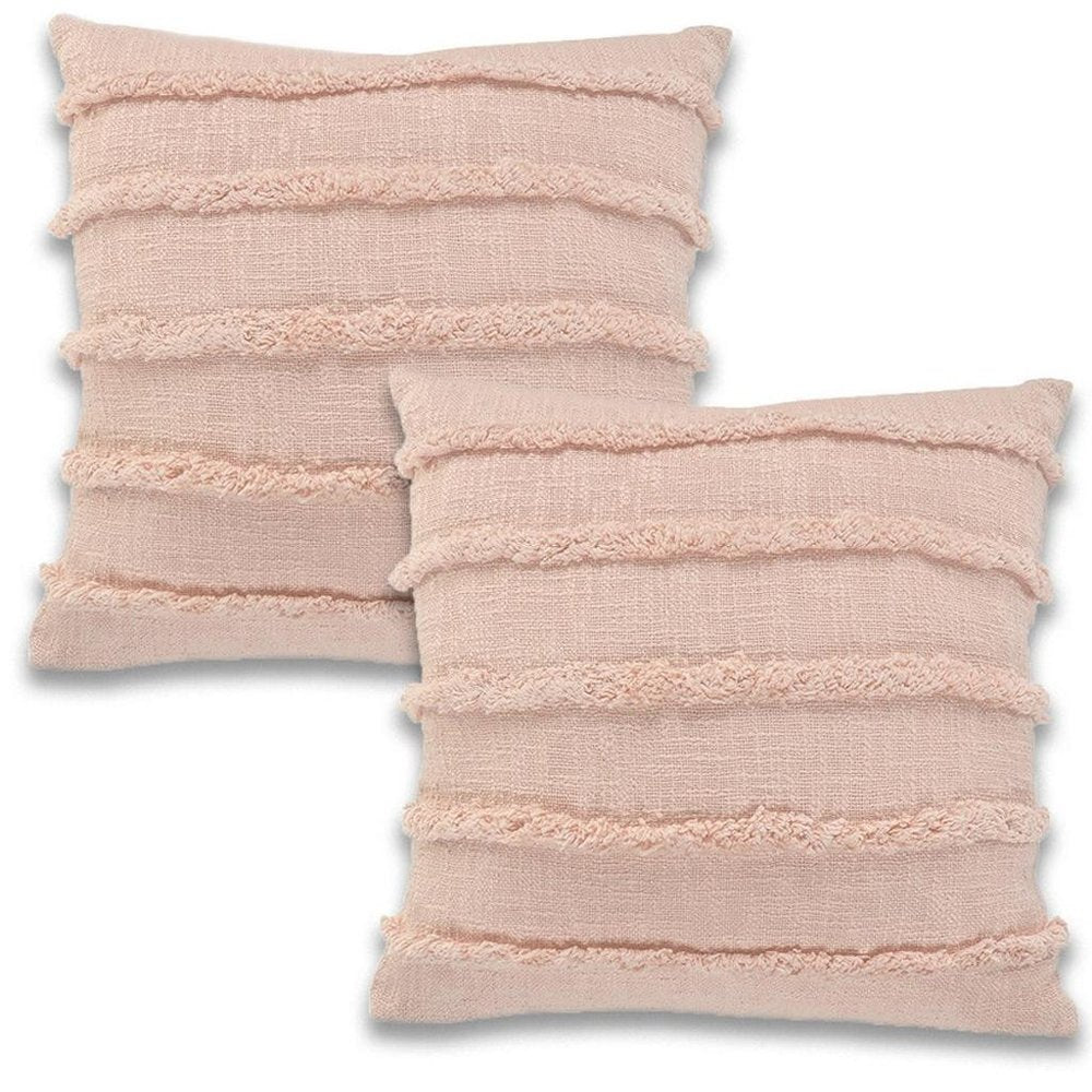 Set of Two 20" Pearl Striped Cotton Throw Pillow Covers with Tufts