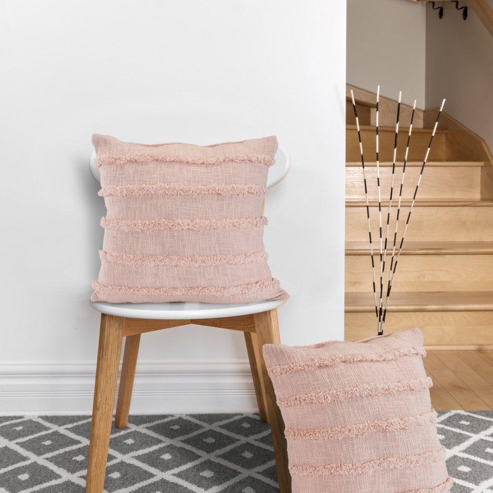 Set of Two 20" Pearl Striped Cotton Throw Pillow Covers with Tufts