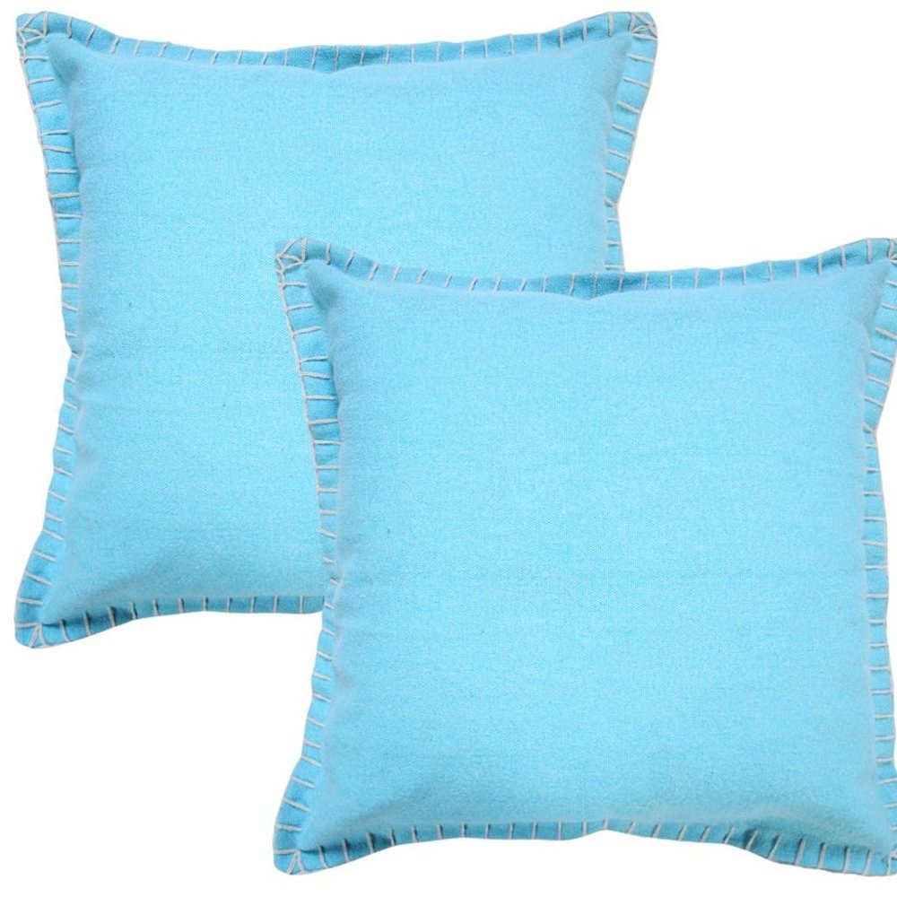 Set of Two 20" X 20" Blue Lumbar Cotton Throw Pillow Covers