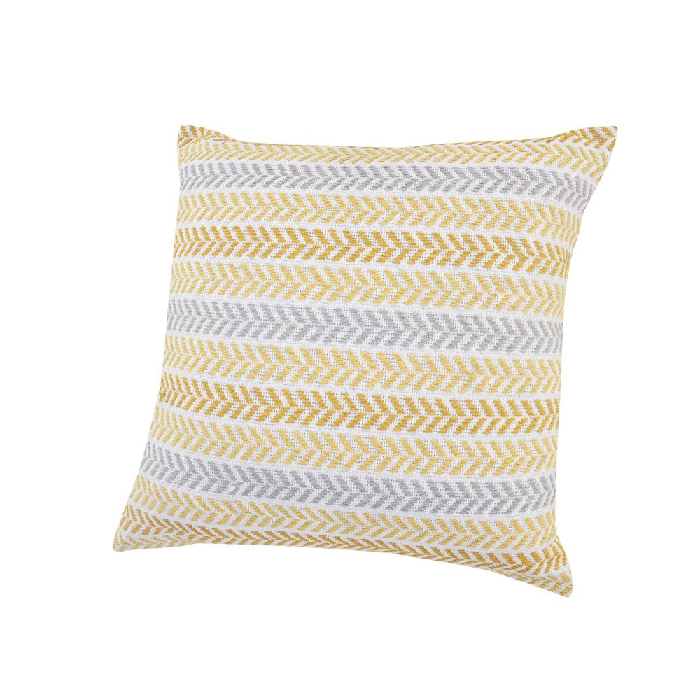 Set of Four 18" X 18" Yellow And Gray Lumbar Beach Chevron Cotton Throw Pillow Covers