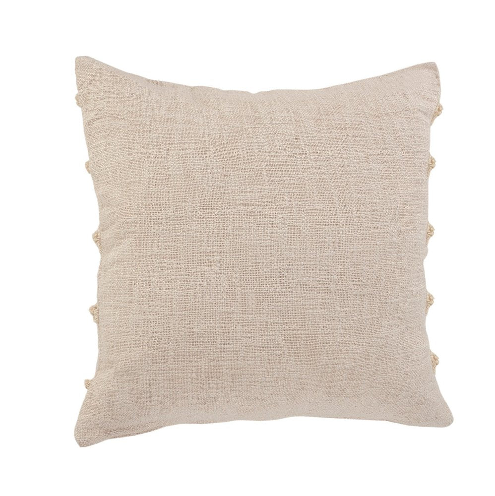 Set of Four 20" Beige Striped Cotton Throw Pillow Covers with Tufts