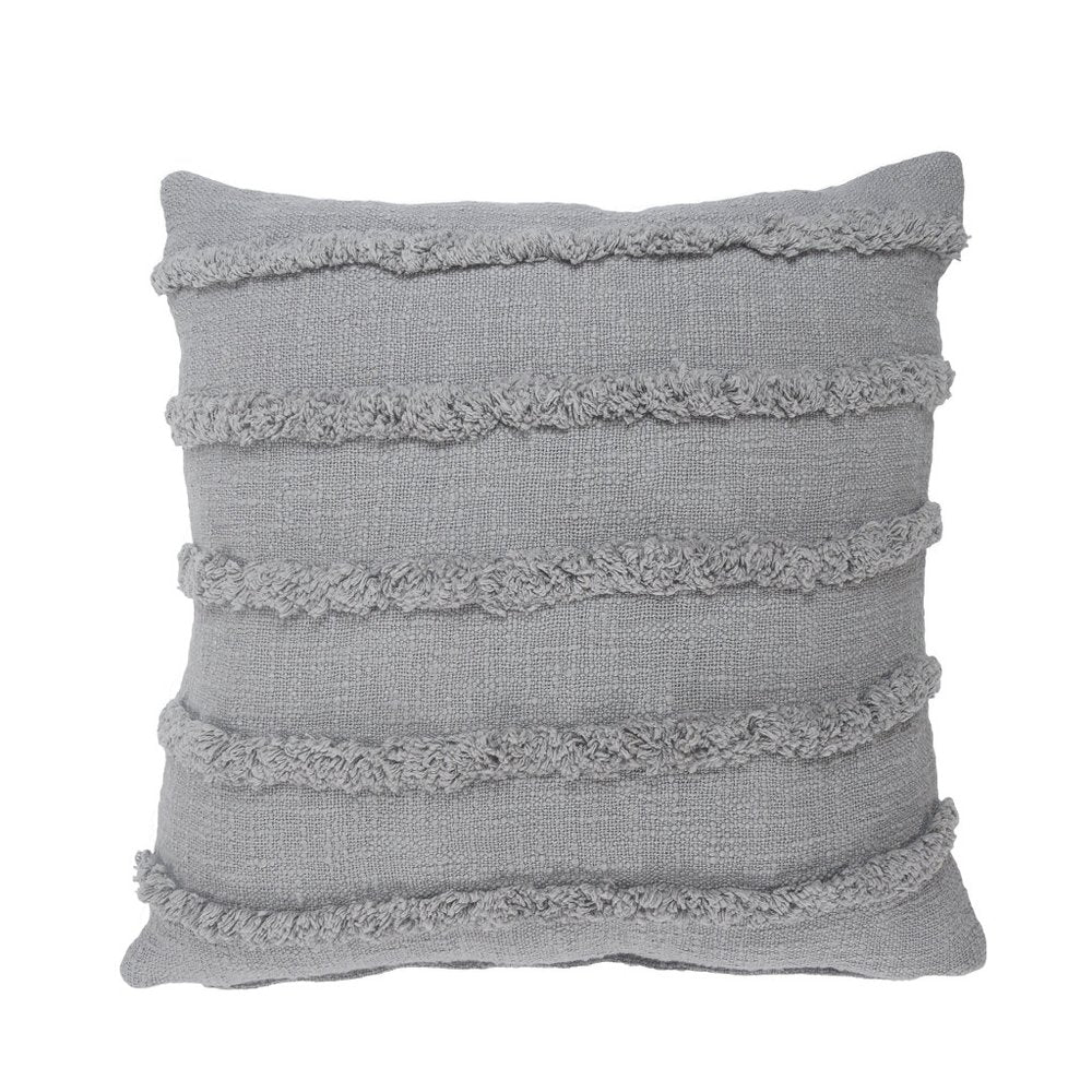 Set of Four 20" Gray Striped Cotton Throw Pillow Covers with Tufts And Texture