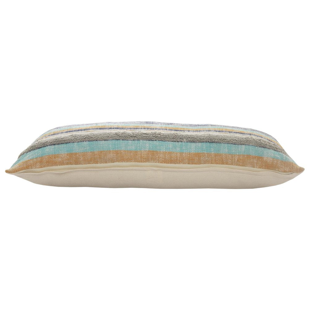 14" X 36" Blue And Tan Beach Striped Cotton Lumbar Throw Pillow Cover With Texture