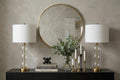 Set of Two 27" Gold Novelty Table Lamps With Drum Shades