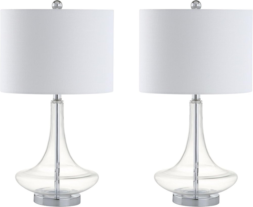 Set of Two 26" Silver Novelty Table Lamps With Drum Shades