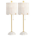 Set of Two 28" White Table Lamps With Drum Shades