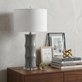 27" Gray And Clear Gourd Bedside Lamp With Drum Shade