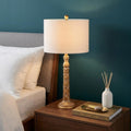29" Antiqued Gold Table Lamp With Drum Shade