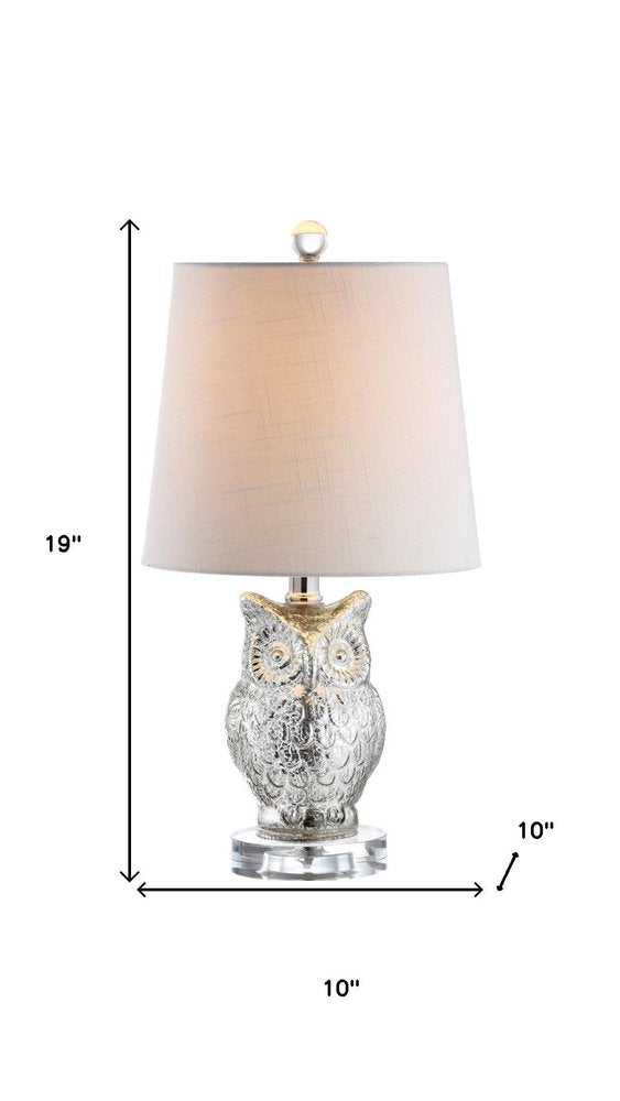 19" Silver And Clear Owl Table Lamp With Empire Shade