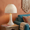 22" White Lantern Bedside Lamp With Dome Shade