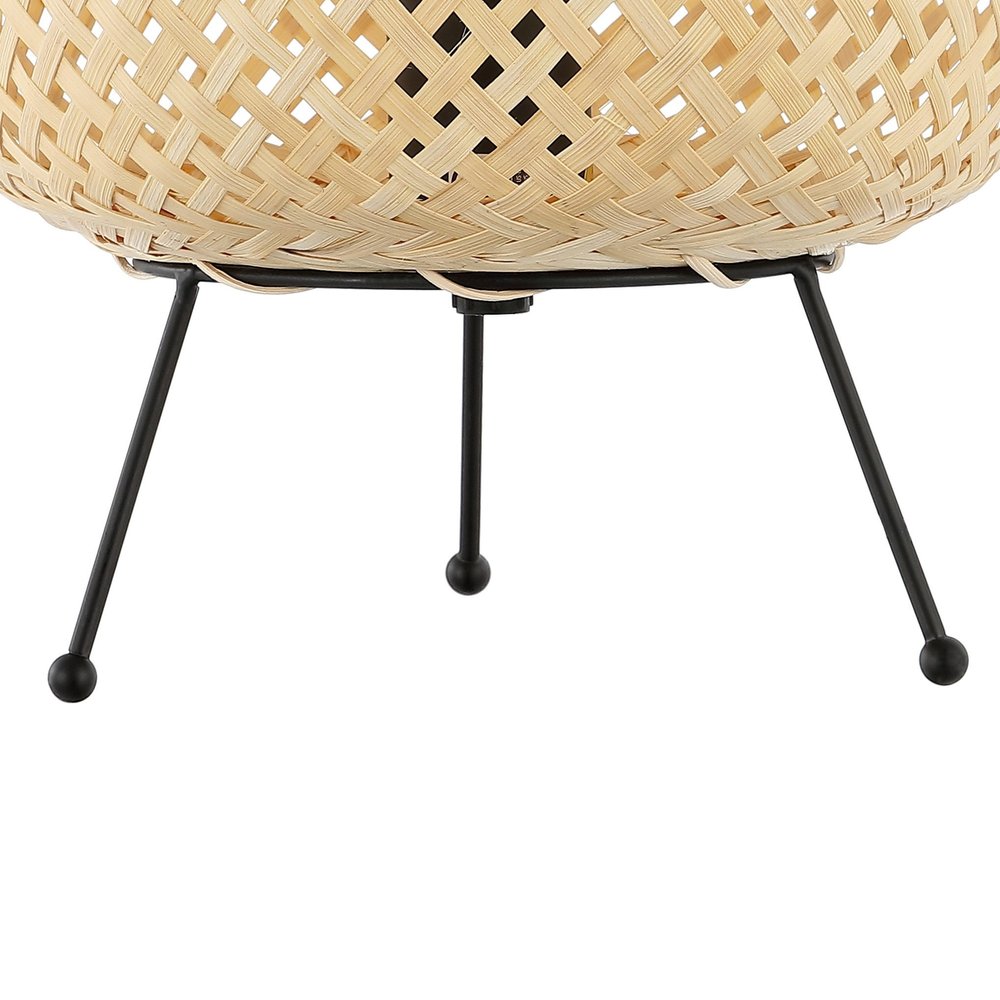 11" Natural And Black Woven Rattan Lantern Desk Lamp