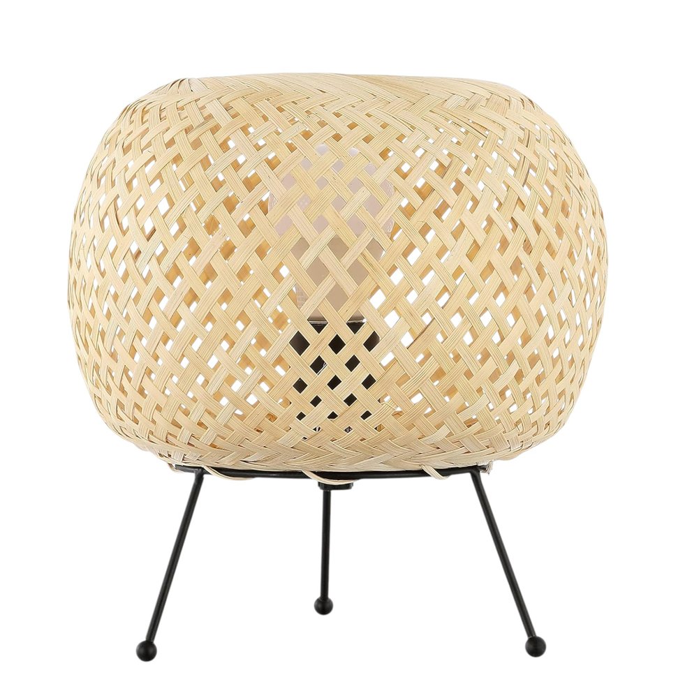 11" Natural And Black Woven Rattan Lantern Desk Lamp