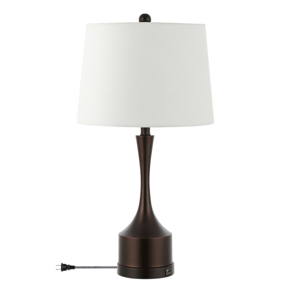 Set of Two 26" Antiqued Bronze Novelty USB Table Lamps With Empire Shades