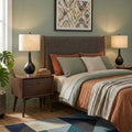 Set of Two 25" Black And Clear Gourd Table Lamps With Drum Shades