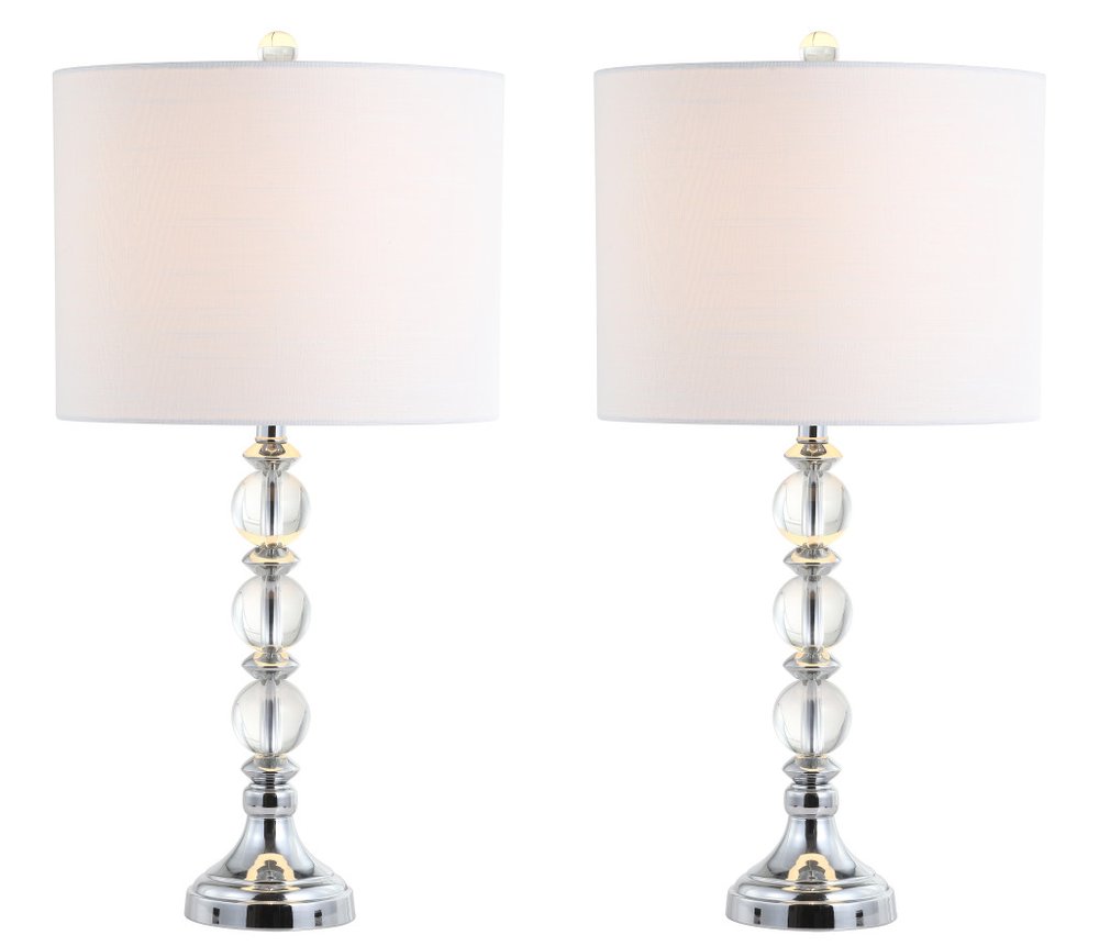 Set of Two 26" Silver Table Lamps With Drum Shades
