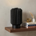 9" Black Geometric Bedside Lamp With Cylinder Shade