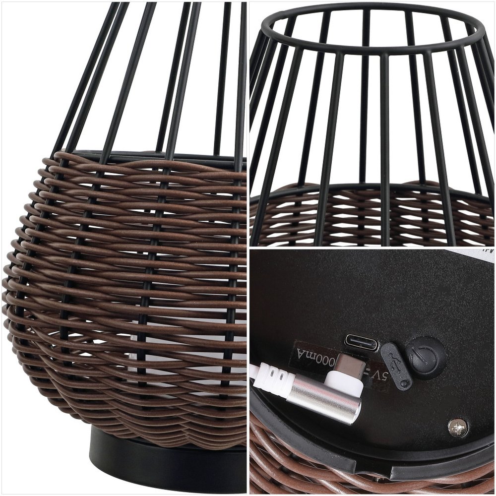 Set of Two 10" Black Round USB Table Lamps With Globe Shades