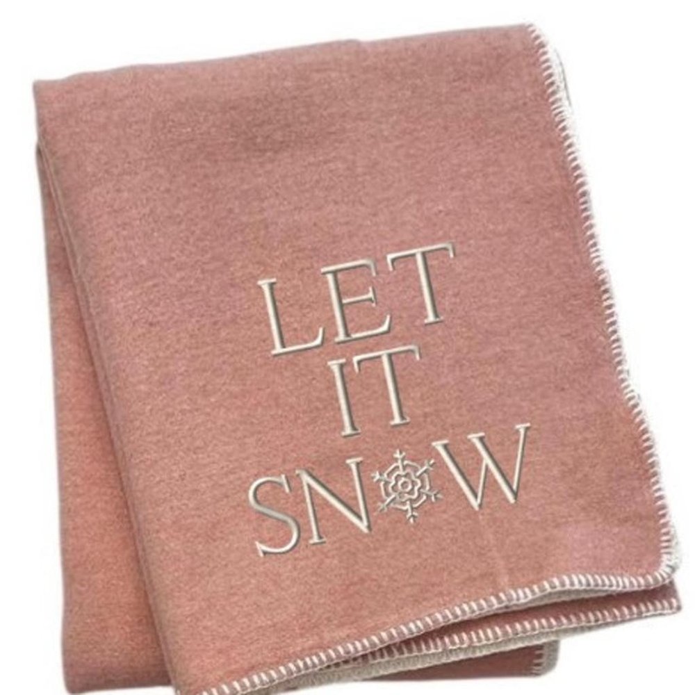 51" X 67" Pink And Cream Cotton Blend Let It Snow Plush Throw Blanket