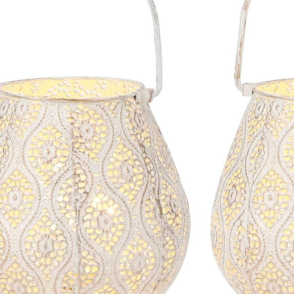 Set of Two 10" Beige Pierced Geometric Cordless Lantern Lamps