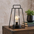 10" Black Metal Geometric Battery Operated Desk Lamp With Novelty Shade