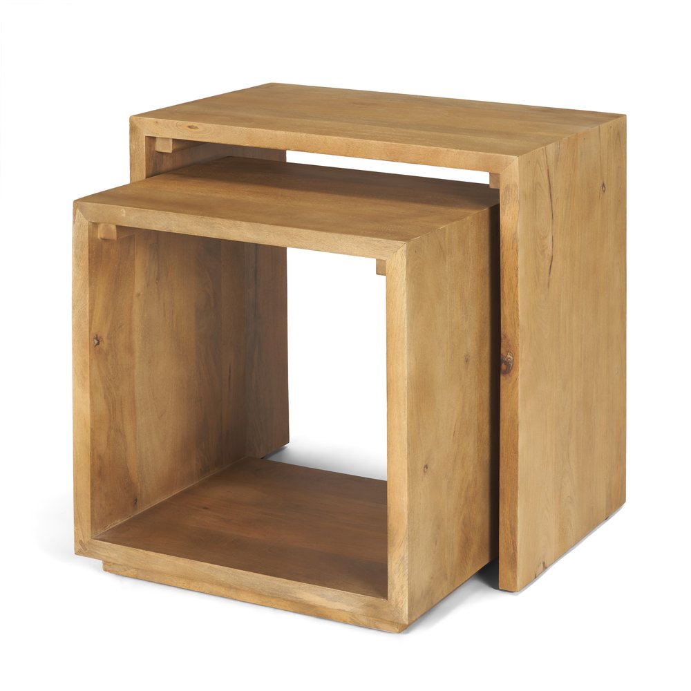 Set of Two Natural Solid Wood Frame Nested Tables