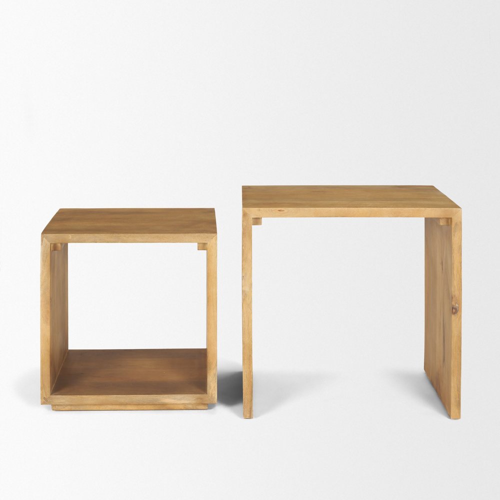 Set of Two Natural Solid Wood Frame Nested Tables