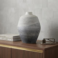 10" Gray And White Ombre Ceramic Round Table Vase