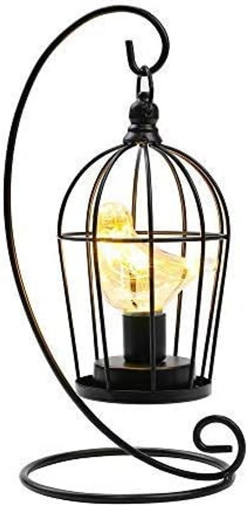 13" Black Metal Pierced Novelty Animals Battery Powered Desk Lamp With Cage Shade