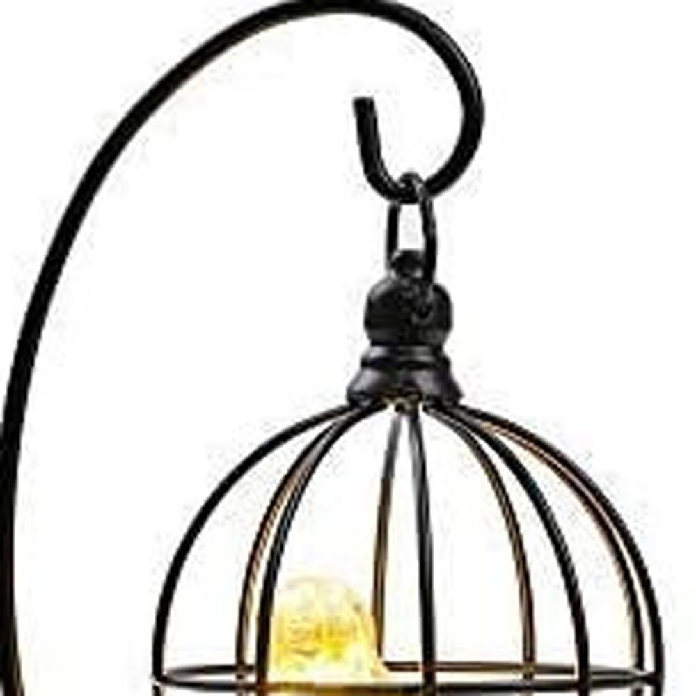 13" Black Metal Pierced Novelty Animals Battery Powered Desk Lamp With Cage Shade