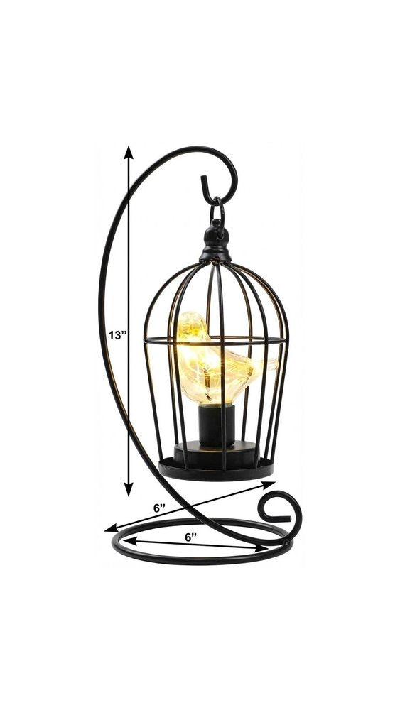 13" Black Metal Pierced Novelty Animals Battery Powered Desk Lamp With Cage Shade
