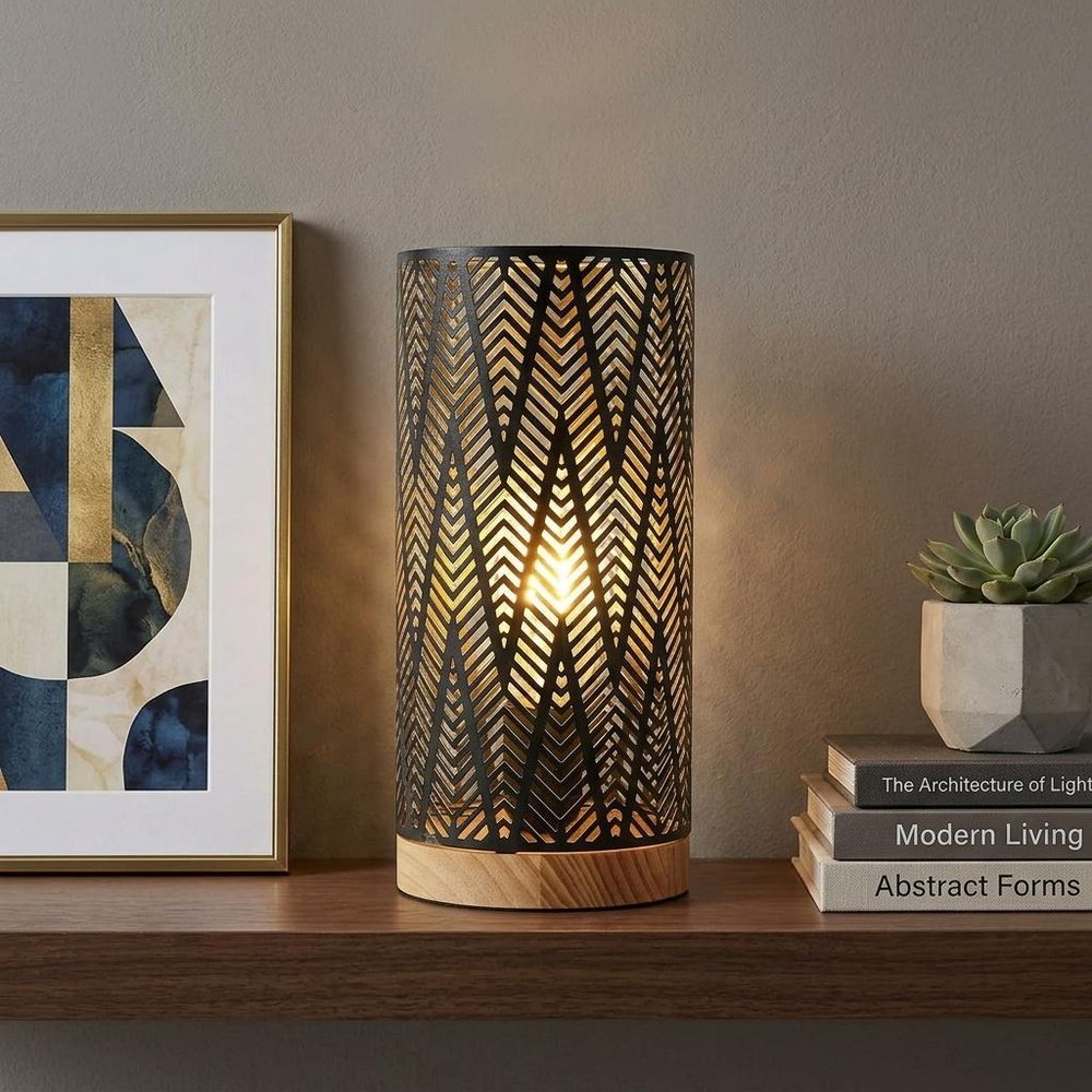 11" Black Battery Powered Desk Lamp With Cylinder Shade