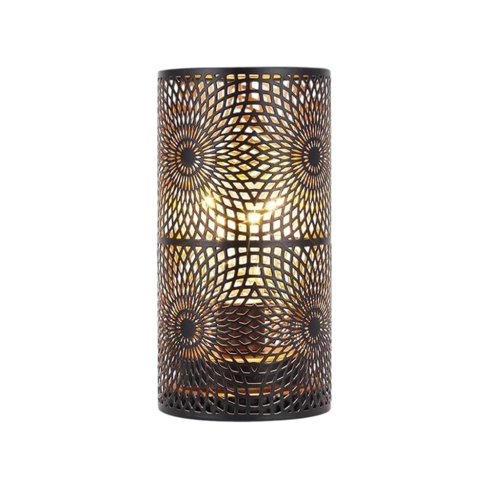 8" Black Geometric Battery Powered Desk Lamp With Cylinder Shade