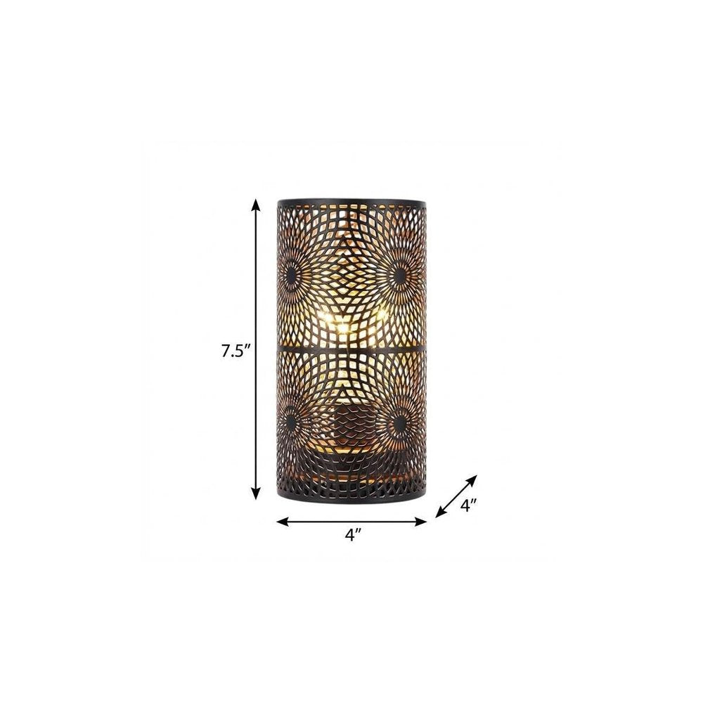 8" Black Geometric Battery Powered Desk Lamp With Cylinder Shade